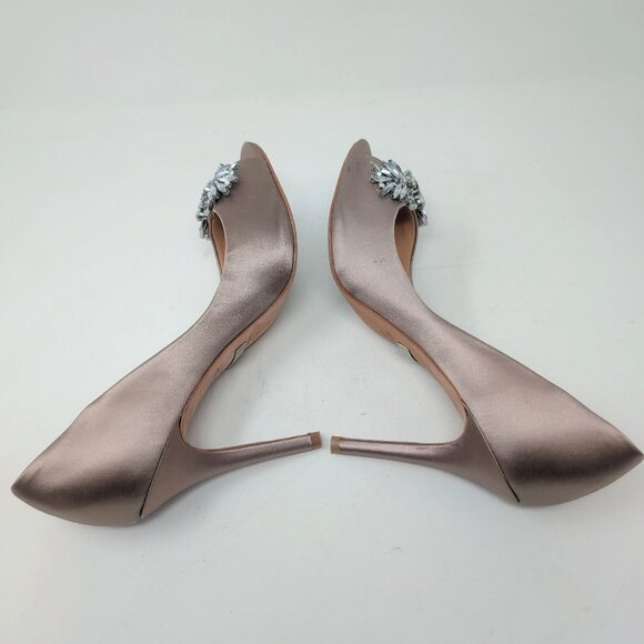Badgley Mischka Satin Crystal Heels 8.5 Champagne Open Toe - Picture 6 of 10